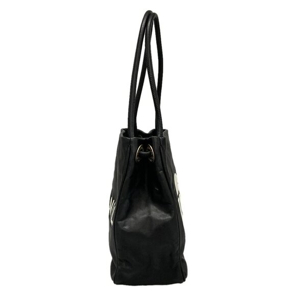 Auth CHANEL Camellia Black White Lambskin Tote Bag - Picture 5 of 16